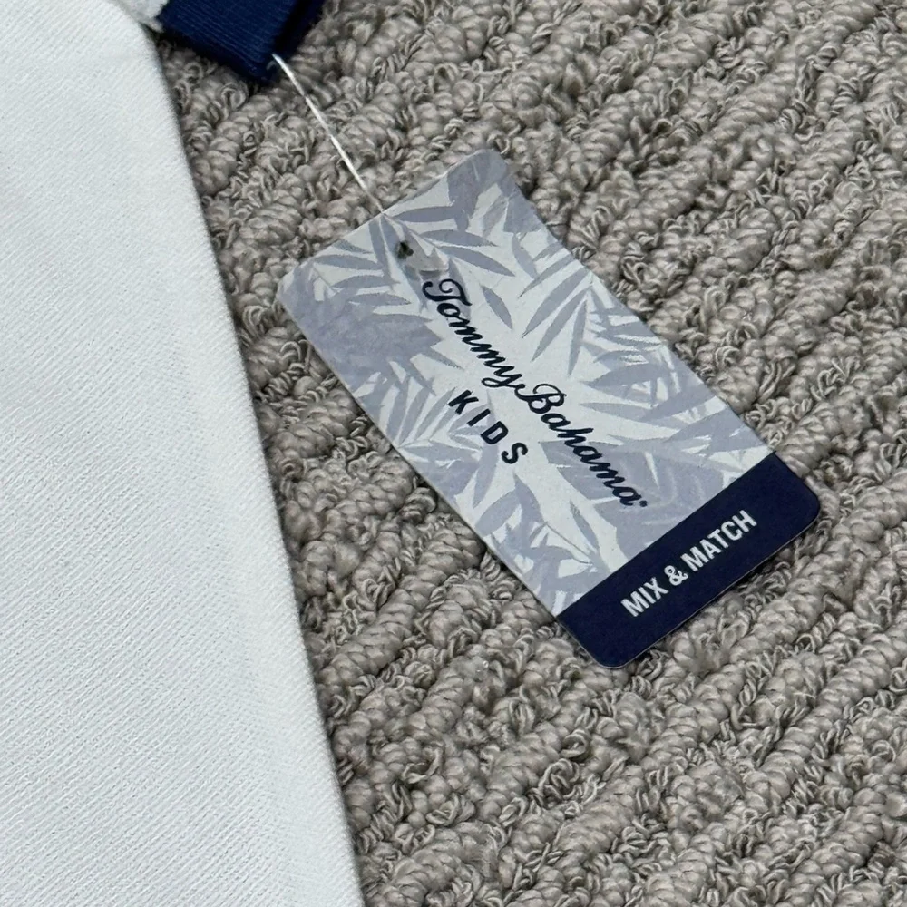 Tommy Bahama Kids Polo in White with Navy Accents - Picture 2 of 3